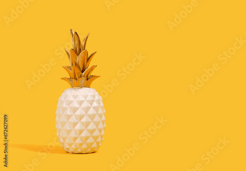 Decorative elegant pineapple on a yellow background. Copy space for text.