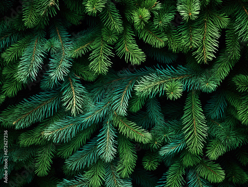 Spruce branch background. Beautiful branch of green spruce with needles. Christmas tree in nature. Spruce close up.