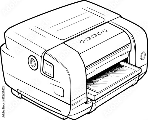 outline illustration of printer for coloring page