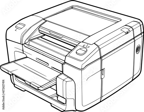 outline illustration of printer for coloring page