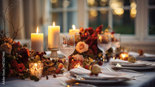 Wedding event celebration and autumn holiday tables. © Hadi