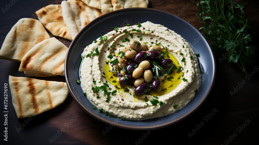 White bean hummus with olives