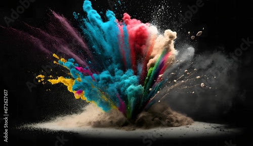 AI generated explosion of colors on black background photo