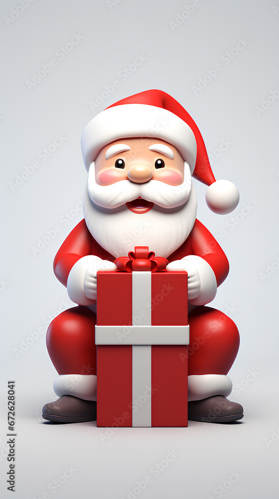 cute santa claus and gift box 3d rendering style, merry christmas background cute santa claus and gift box 3d rendering style, merry christmas background