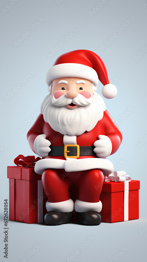cute santa claus and gift box 3d rendering style, merry christmas background cute santa claus and gift box 3d rendering style, merry christmas background