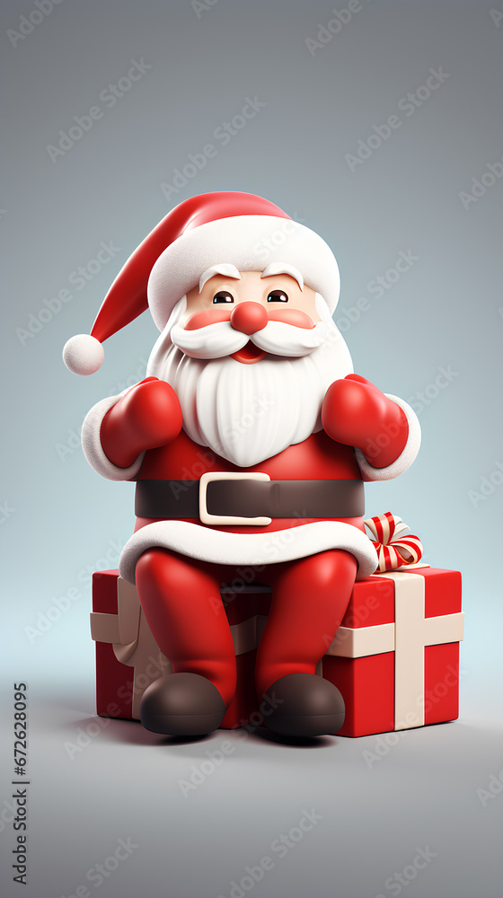 cute santa claus and gift box 3d rendering style, merry christmas background cute santa claus and gift box 3d rendering style, merry christmas background