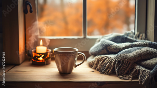 Winter holidays evening calm and cosy home cup of tea.