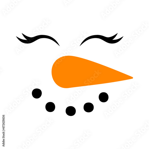 Logo snowman. Cara de muñeco de nieve con nariz de zanahoria y pestañas para su uso en invitaciones y felicitaciones de Navidad
