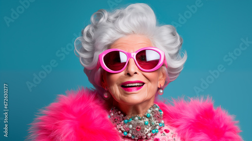 Portrait of a beautiful fashionable elderly woman.