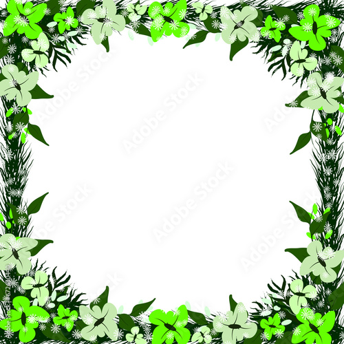 Spring Floral Frame Clipart. winter Border with Snowfall   green leaves and flower
