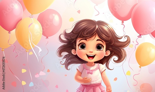 Little Girl With Colorful Balloons in a Cheery Celebration