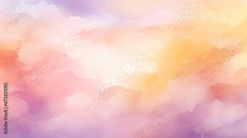 Purple magenta pink peach coral orange yellow beige white abstract watercolor. Art background. Light pastel pale soft. generative ai