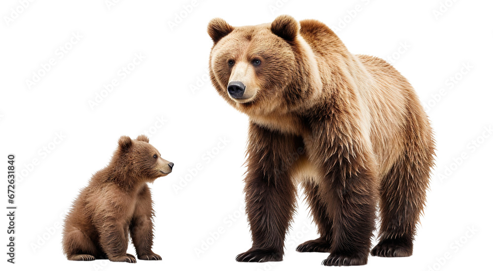 Large brown bear and cute bear cub, cut out Large brown bear and cute bear cub, cut out
