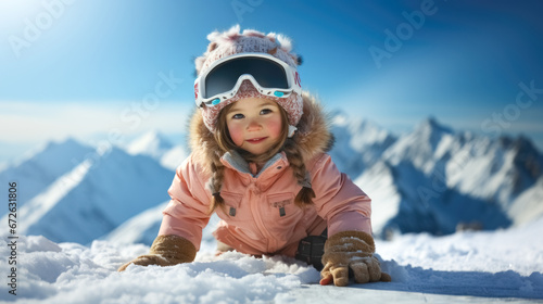 preschool child snowboarding on mountain