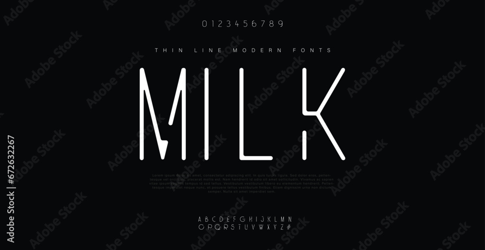 MILK Lettering Fashion Designs. Modern elegant alphabet letters font and number. Minimalist typography fonts regular, typeface uppercase and lowercase. - obrazy, fototapety, plakaty 