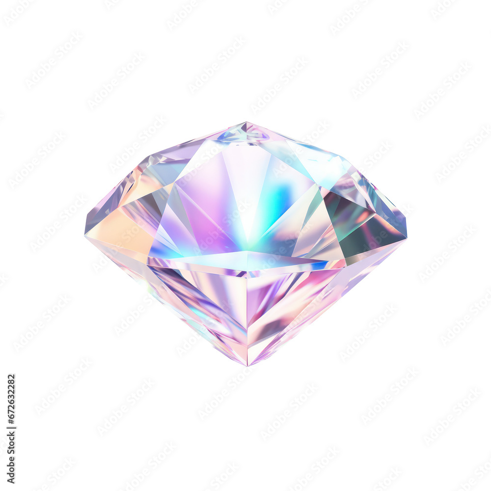 Holographic diamond crystal isolated on transparent background,transparency 