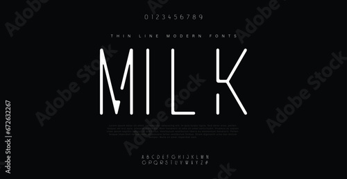 MILK Lettering Fashion Designs. Modern elegant alphabet letters font and number. Minimalist typography fonts regular, typeface uppercase and lowercase.