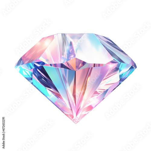 Holographic diamond crystal isolated on transparent background,transparency 