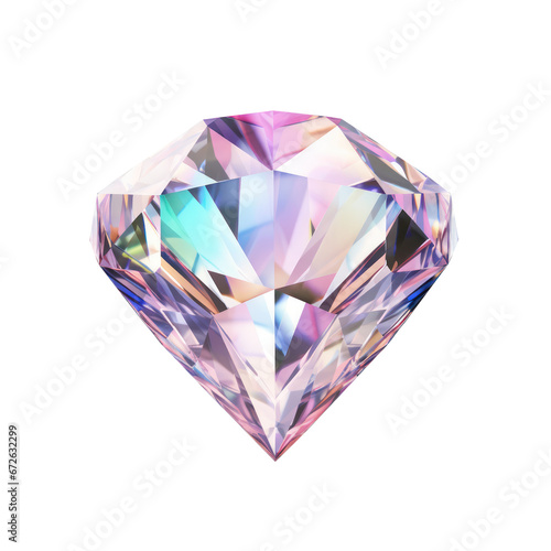 Holographic diamond crystal isolated on transparent background transparency 