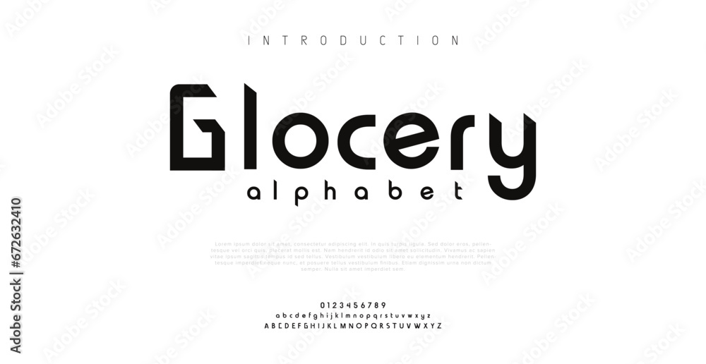 GLOCERY Minimal modern logo alphabet fonts. Typography minimalist urban digital neon future creative logos font. vector illustration - obrazy, fototapety, plakaty 