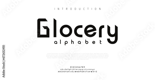 GLOCERY Minimal modern logo alphabet fonts. Typography minimalist urban digital neon future creative logos font. vector illustration