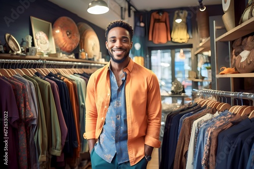 smiling african man clothing shop owner photo