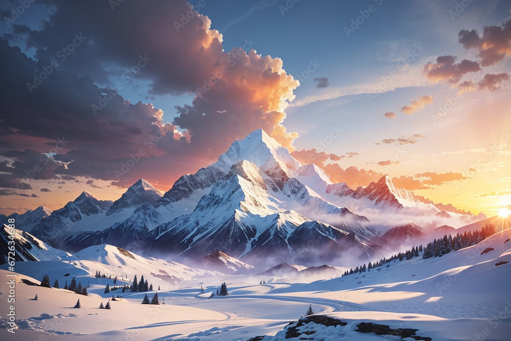 winter sunset mountain background