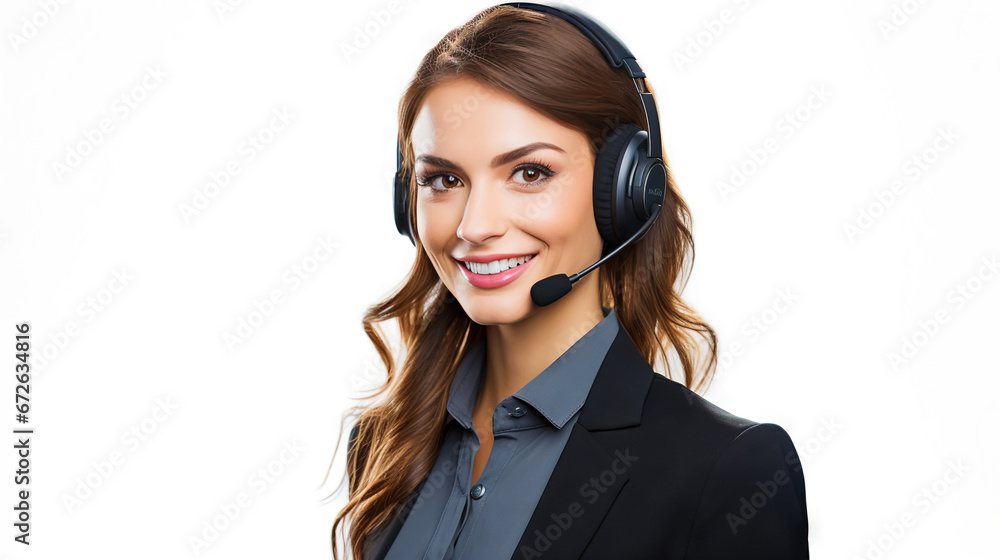 Beautiful female customer service representative in headset consulting clients online. Call center agent. Generative AI Beautiful female customer service representative in headset consulting clients online. Call center agent. Generative AI