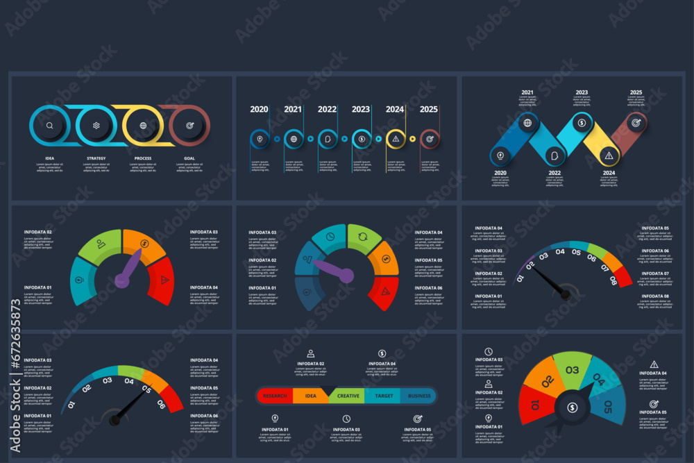 Set creative concept for infographic with 4, 5, 6. 7, 8, steps, parts or processes. Template for web on a background. - obrazy, fototapety, plakaty 