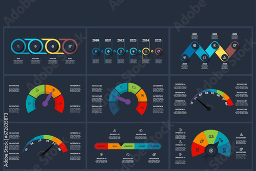 Set creative concept for infographic with 4, 5, 6. 7, 8, steps, parts or processes. Template for web on a background.
