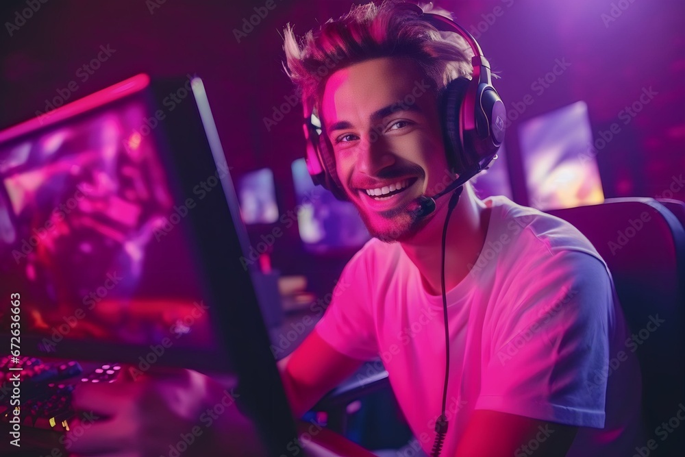 men with professional gamer headsets playing esports video games men with professional gamer headsets playing esports video games