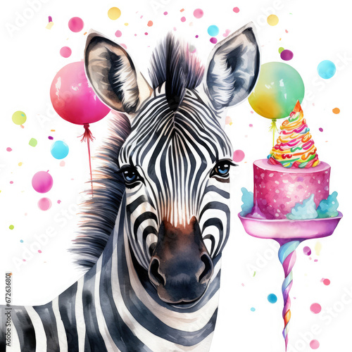 Zebra and birthday party Illustration  Generative Ai