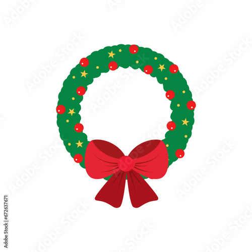 Christmas wreath simple icon. Vector flat cartoon illustration isolated on white background