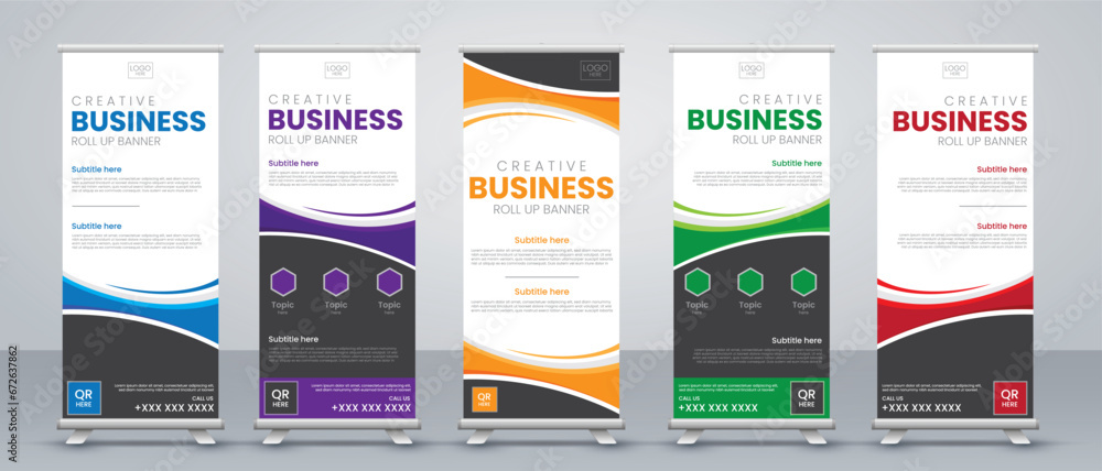 Abstract creative Modern Exhibition Advertising Trend Business Roll Up Banner Stand Poster Brochure flat design template creative concept