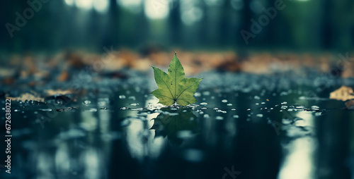 water drops on the leaves, leaf floating on water water drops on it rainy fog