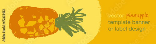  Template pineapple banner, pineapples illustration, hand drawn vector exotic fruit for vegan banner, juice or jam label design. Natural ananas background for healthy food packaging.