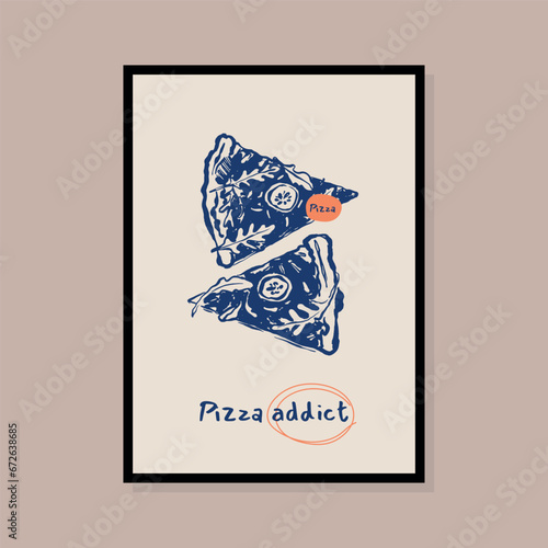 Minimalist hand drawn pizza vector illustration collection. Art for postcards, branding, logo design, background.