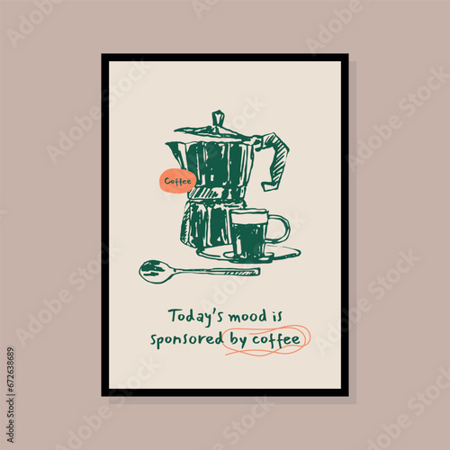 Minimalist hand drawn coffee vector illustration collection. Art for for postcards, branding, logo design, background.