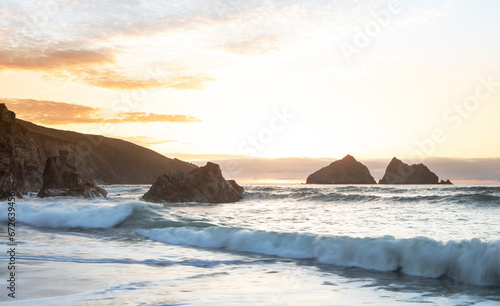 Sunset at Holywell bay in Cornwall.