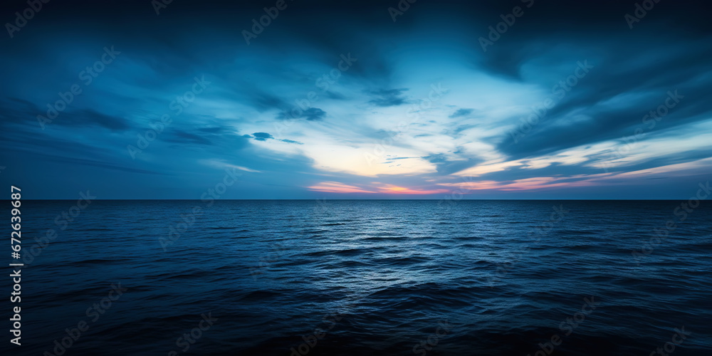 Obraz premium Dark sea surface with a dramatic cloudy sky above. Approaching storm. Generative AI