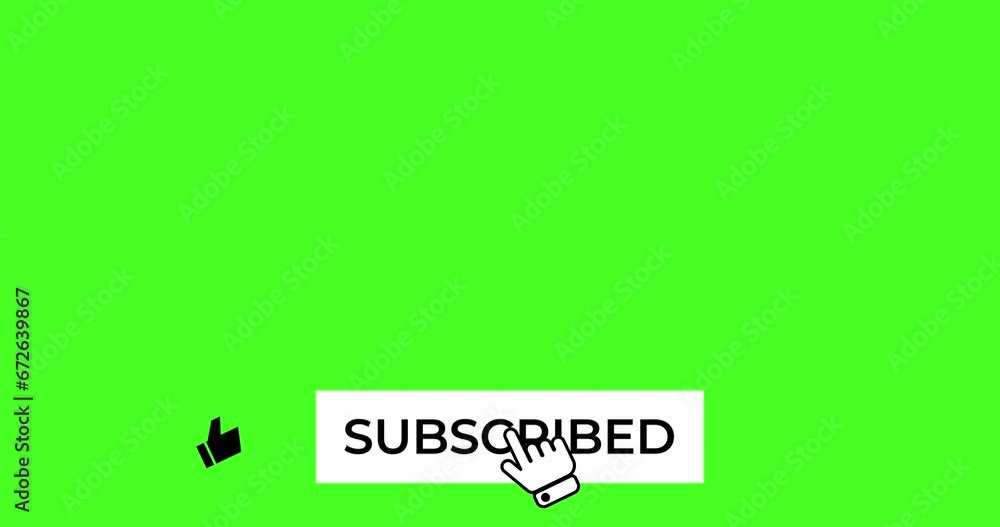 Subscribe to a channel with like and notification buttons for social networks and video channels in English. 4K animation on green screen.