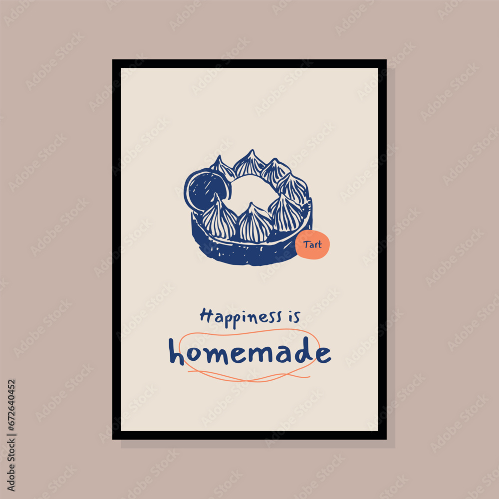 Fototapeta premium Minimalist hand drawn dessert vector illustration collection. Art for postcards, branding, logo design, background.