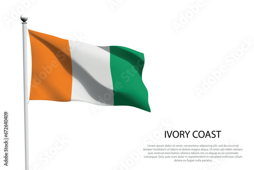 National flag Ivory Coast waving on white background