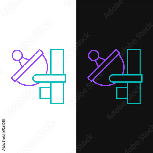 Line Radar icon isolated on white and black background. Search system. Satellite sign. Colorful outline concept. Vector