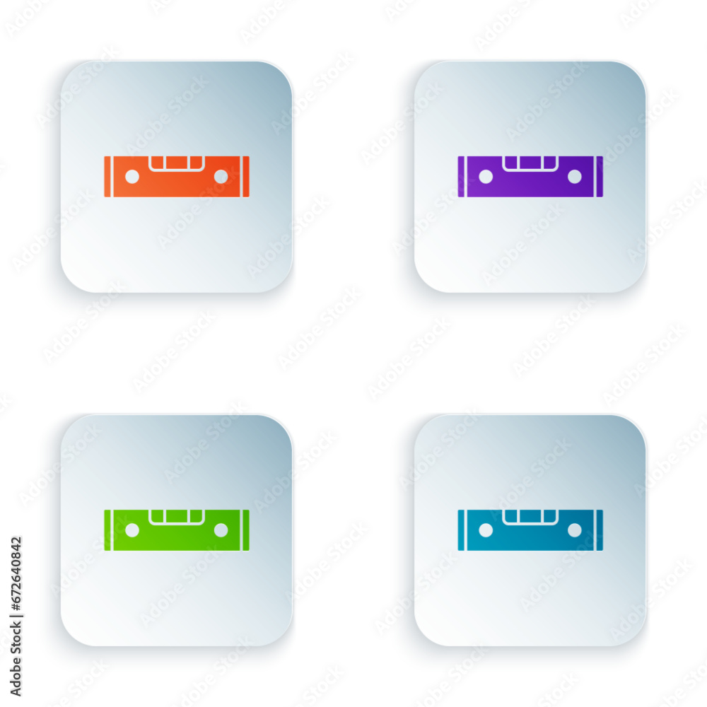 Color Construction bubble level icon isolated on white background. Waterpas, measuring instrument, measuring equipment. Set colorful icons in square buttons. Vector Color Construction bubble level icon isolated on white background. Waterpas, measuring instrument, measuring equipment. Set colorful icons in square buttons. Vector