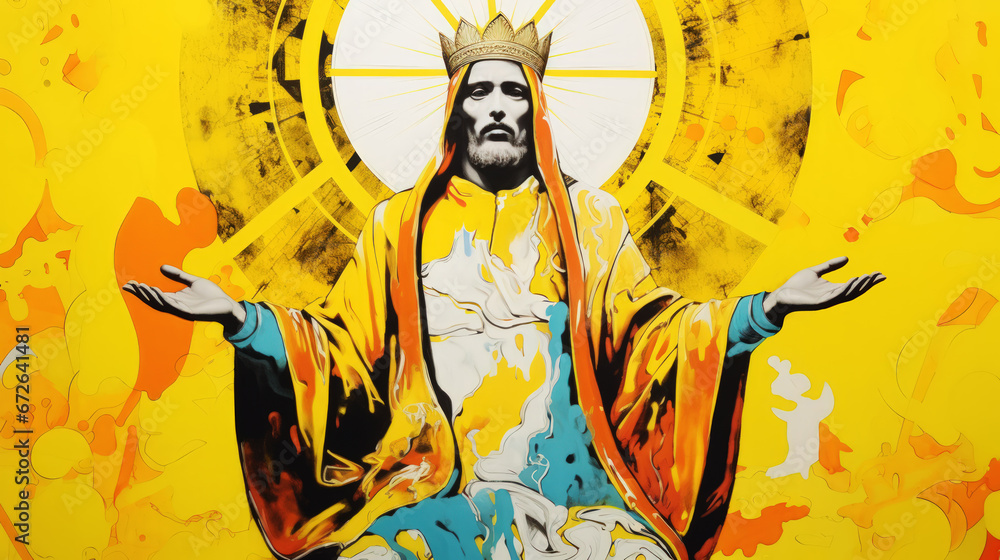 Jesus Christ king of kings. Male holy saint, orthodox iconography. Pop art illustration. Jesus Christ king of kings. Male holy saint, orthodox iconography. Pop art illustration.