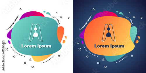 White Old wood clothes pin icon isolated on white and blue background. Clothes peg. Abstract banner with liquid shapes. Vector