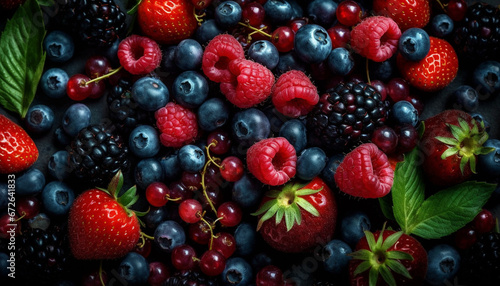 Juicy berry fruits in a colorful  healthy summer snack bowl generated by AI