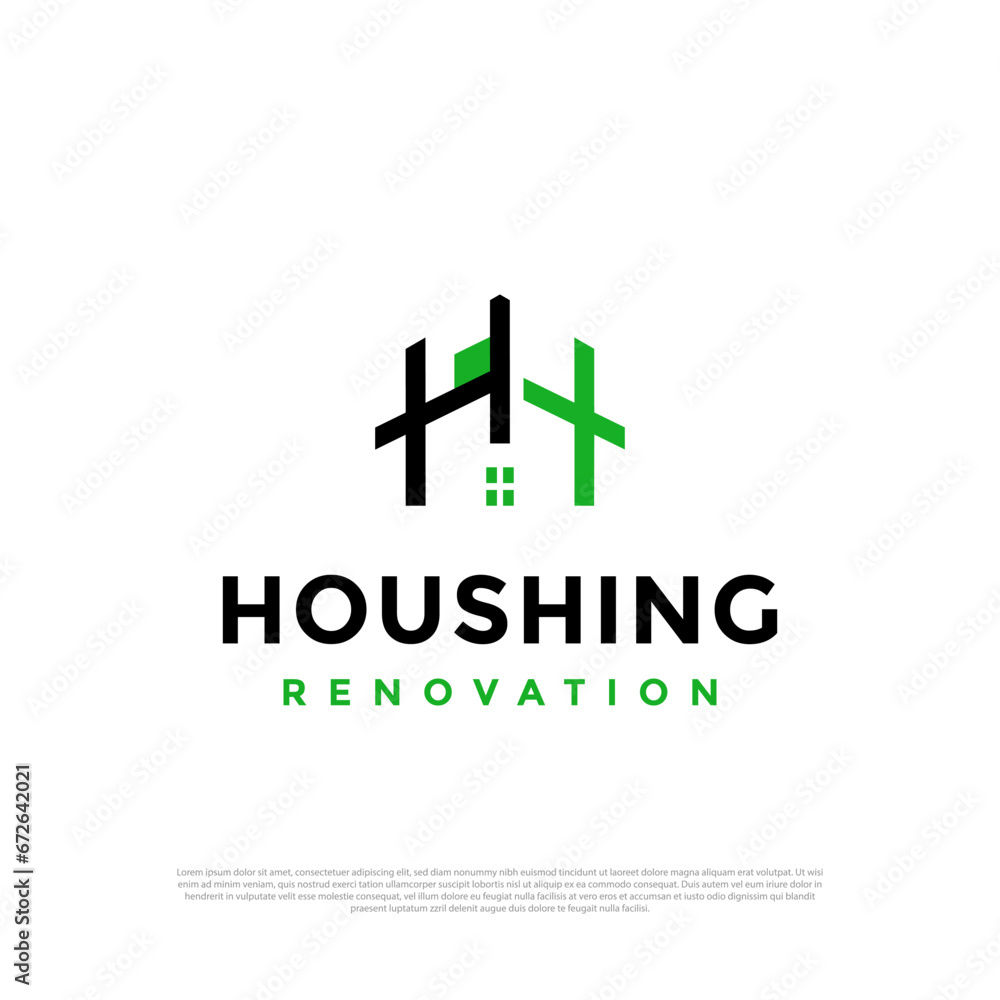 Minimalist letter H Initial house logo vector design template Minimalist letter H Initial house logo vector design template