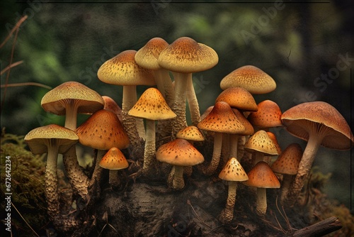 group of natural culinary fungi, simple digital art. Generative AI